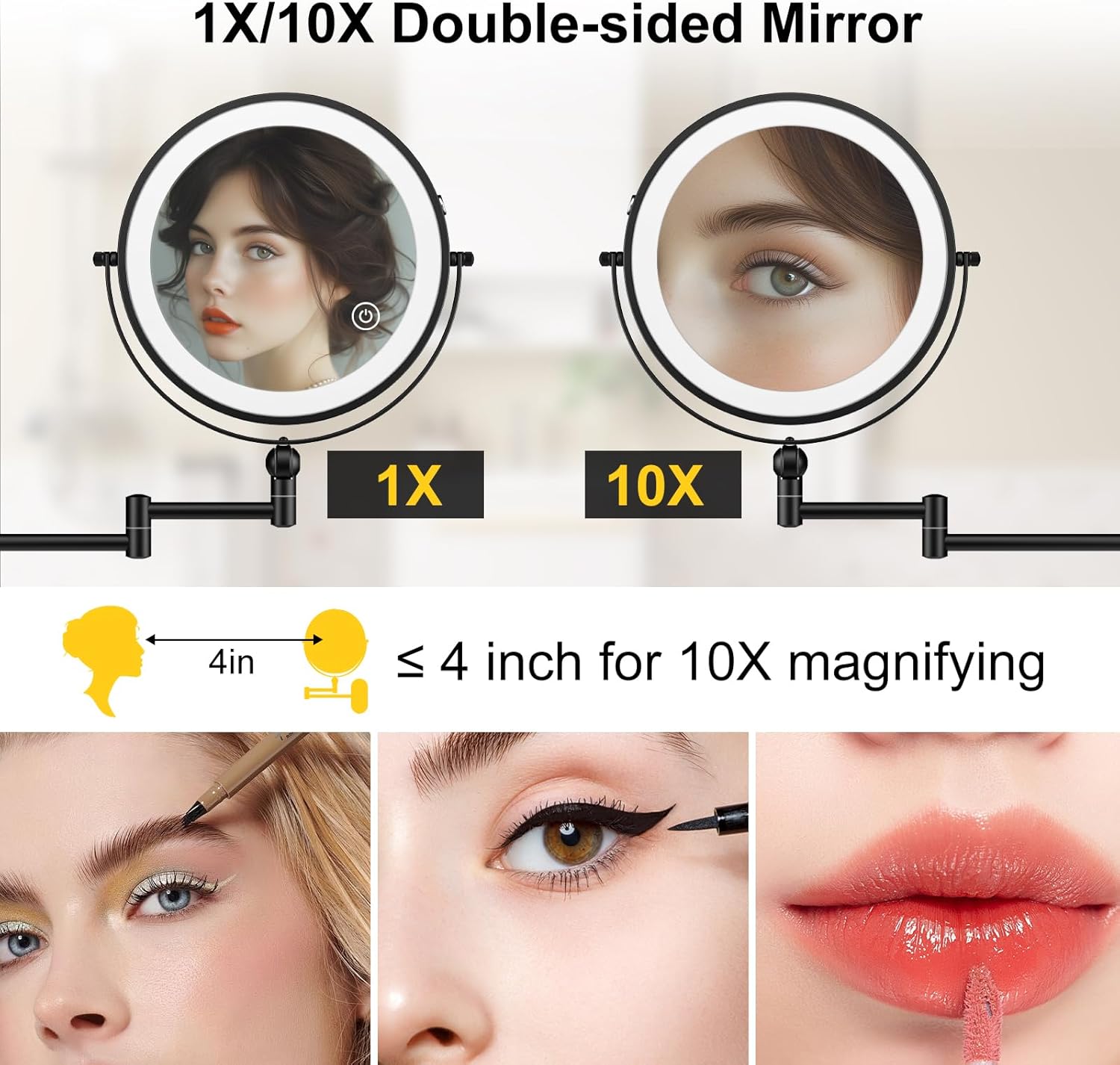 Detalle de 9" Wall Mounted Lighted Makeup Mirror 4000mAh 💄