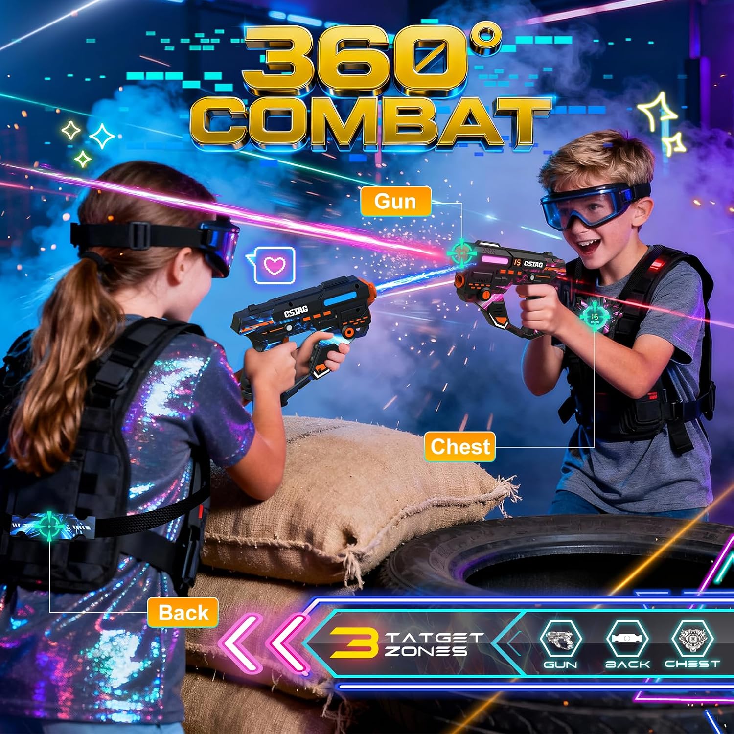 Thumbnail 1 de VATOS Rechargeable Laser Tag Set of 4 Players (360° sensors, 2.4GHz, Type-C charging)