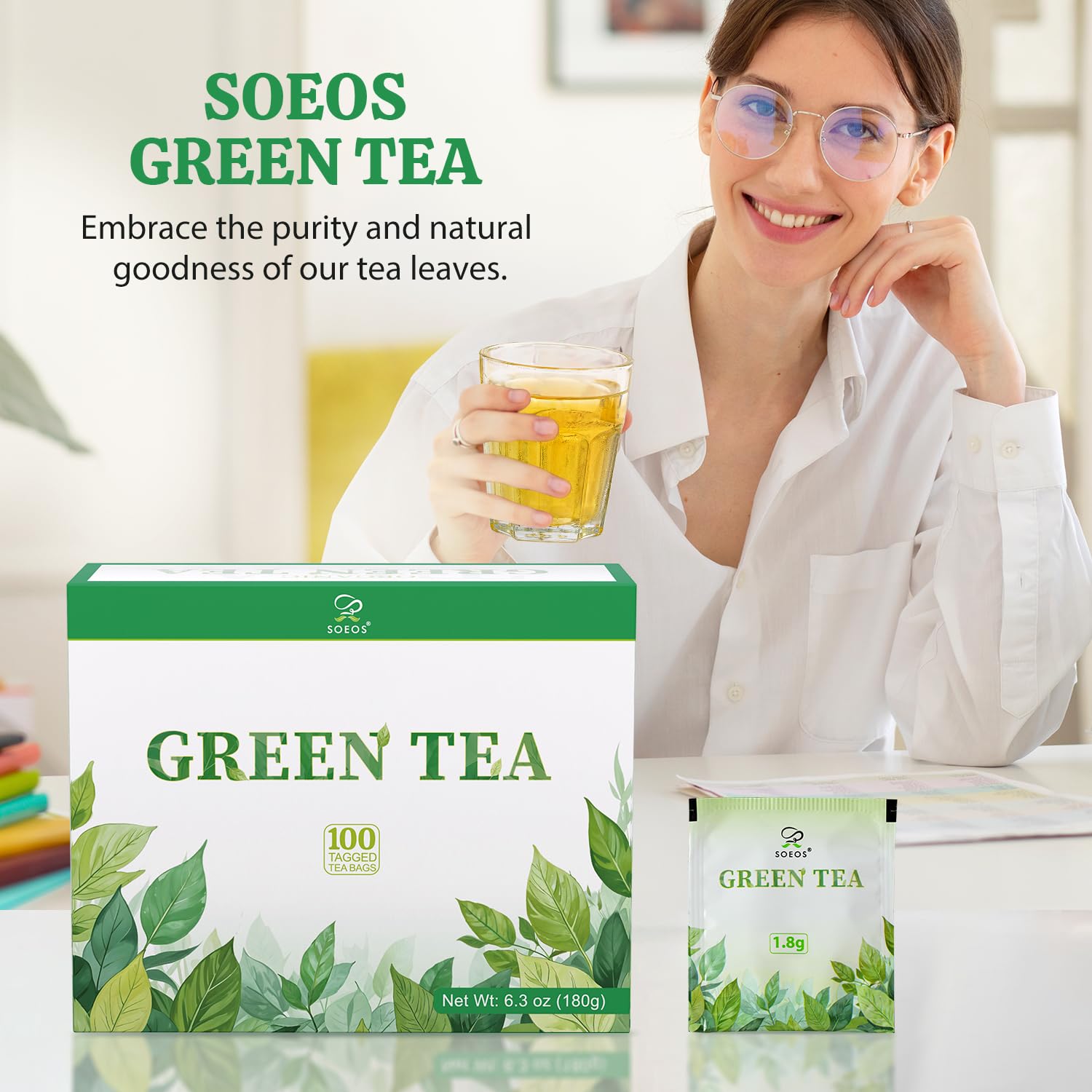 Detalle de Soeos Green Tea, 100 Tea Bags