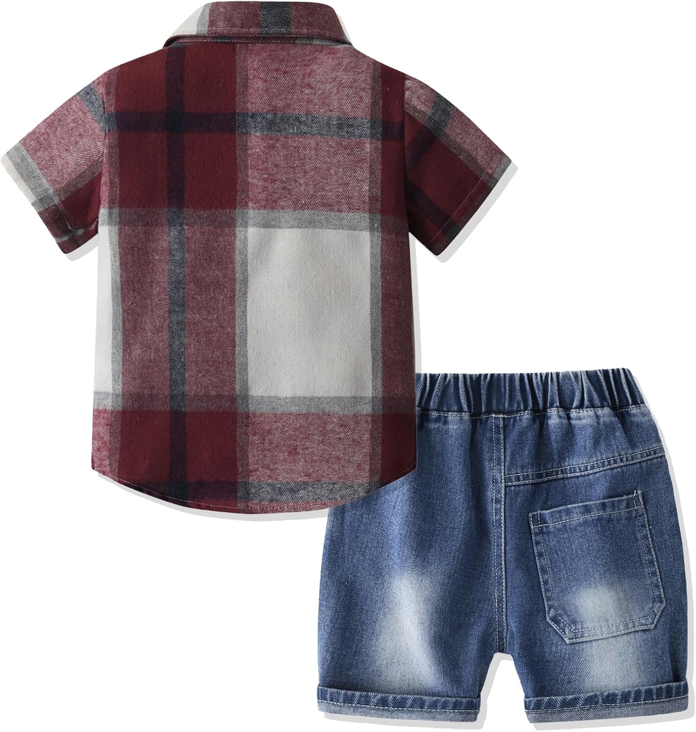 Thumbnail 1 de Volunboy Baby Boys Summer Clothing Set: Short Sleeve Plaid Shirt & Blue Ripped Jeans 2-Piece Casual Outfit