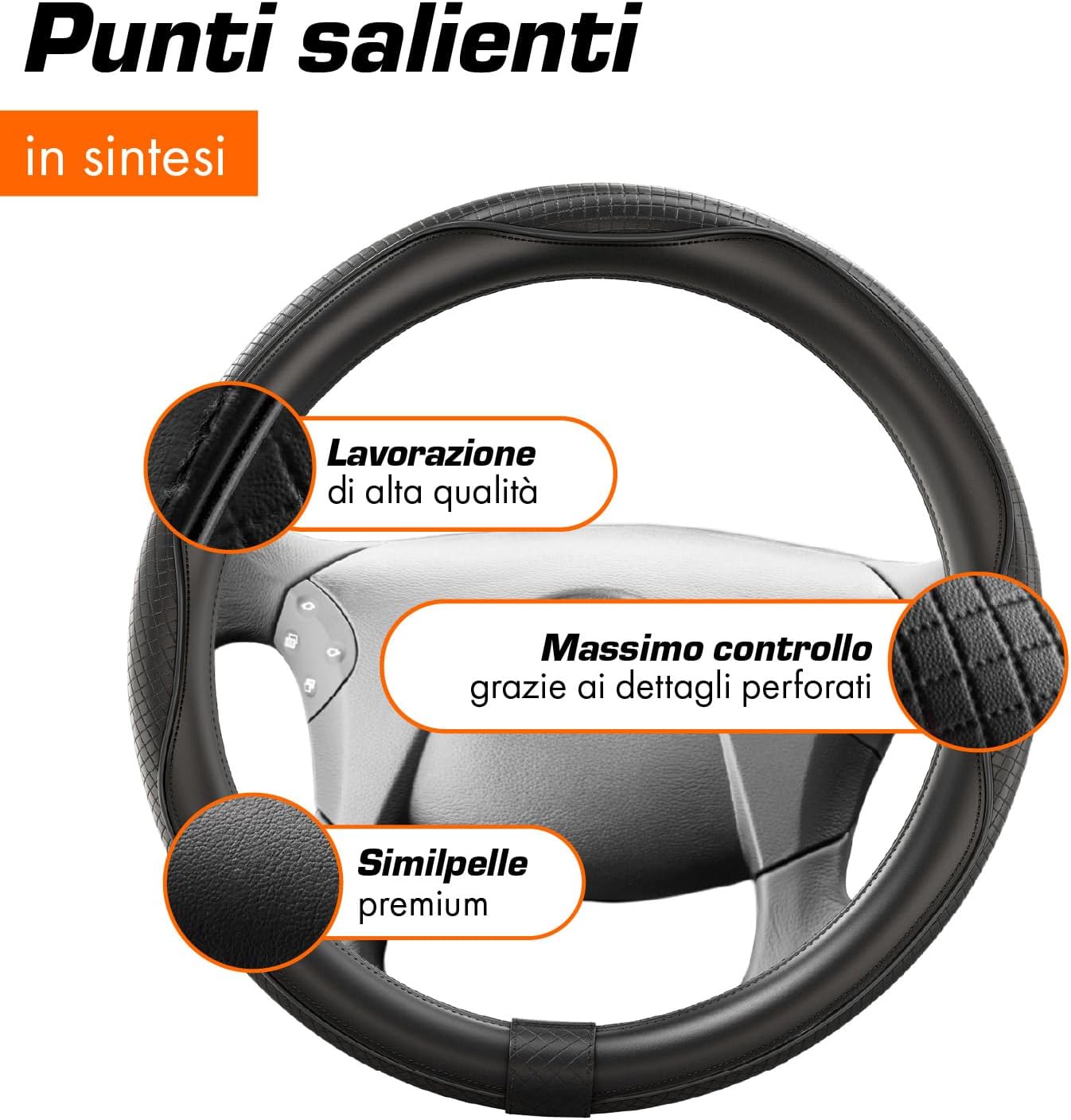 Detalle 2 de Upgrade4cars Coprivolante 44-46 cm Nero in Finta Pelle