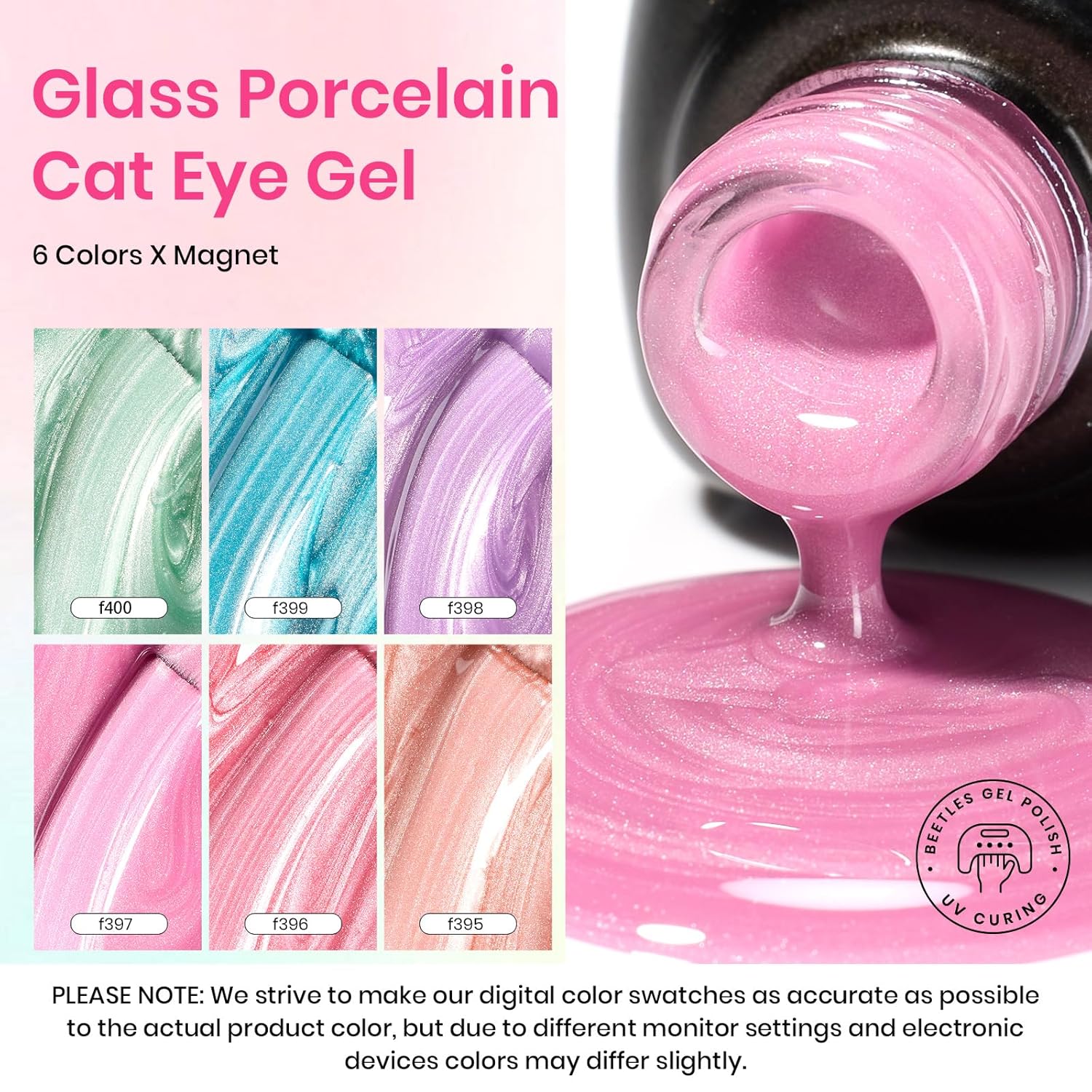 Detalle de Beetles Cat Eye Gel-Nagellack-Set – 6 Farben mit Magnet, Samt-Effekt, 7,5 ml pro Flasche