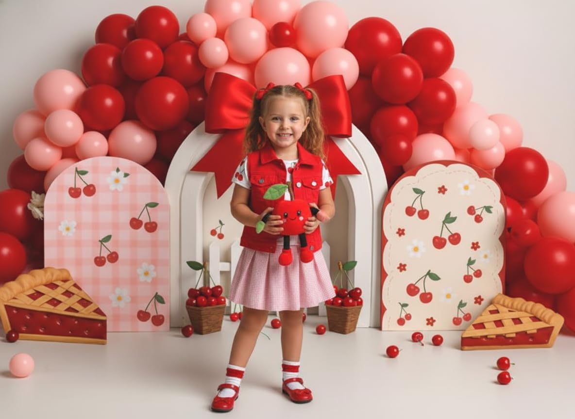 Thumbnail 4 de Kate Cake Smash Cherry Pie Photography Backdrop 7x5ft (2.2x1.5m) - Bow Tie Cherry Sandwich Balloon Arch Theme