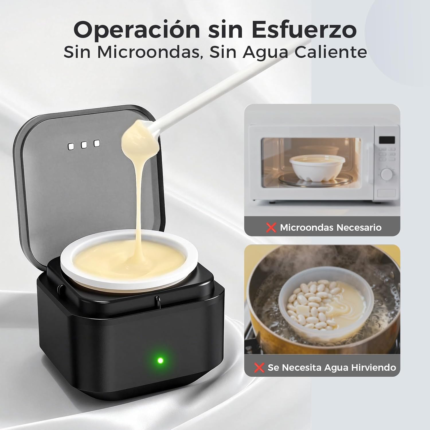 Detalle de Cera depilatoria nariz y orejas con calentador USB-C 100g