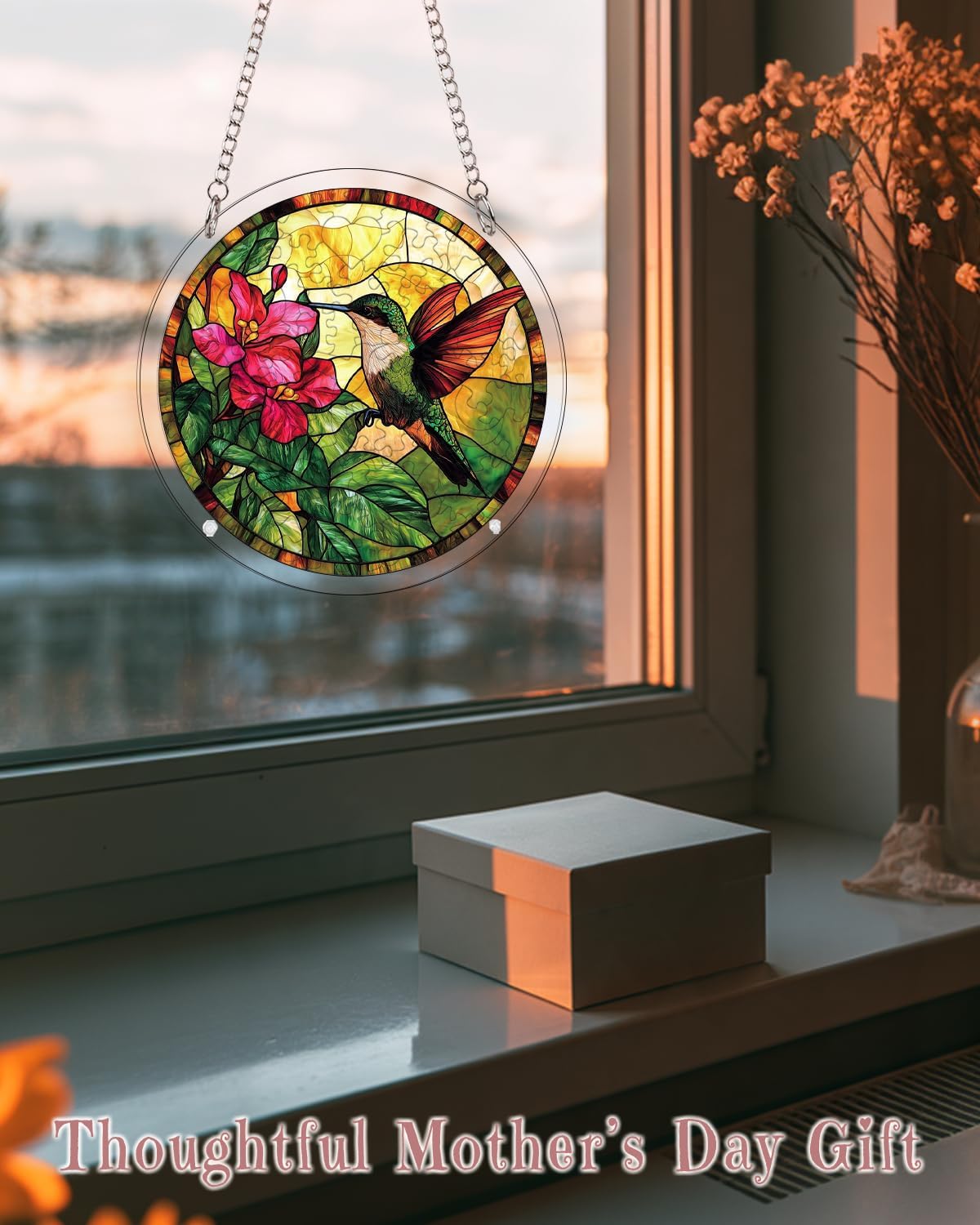 Detalle de HWRHTR 80-Piece Acrylic Hummingbird Suncatcher Puzzle, 12-Inch Floral Design