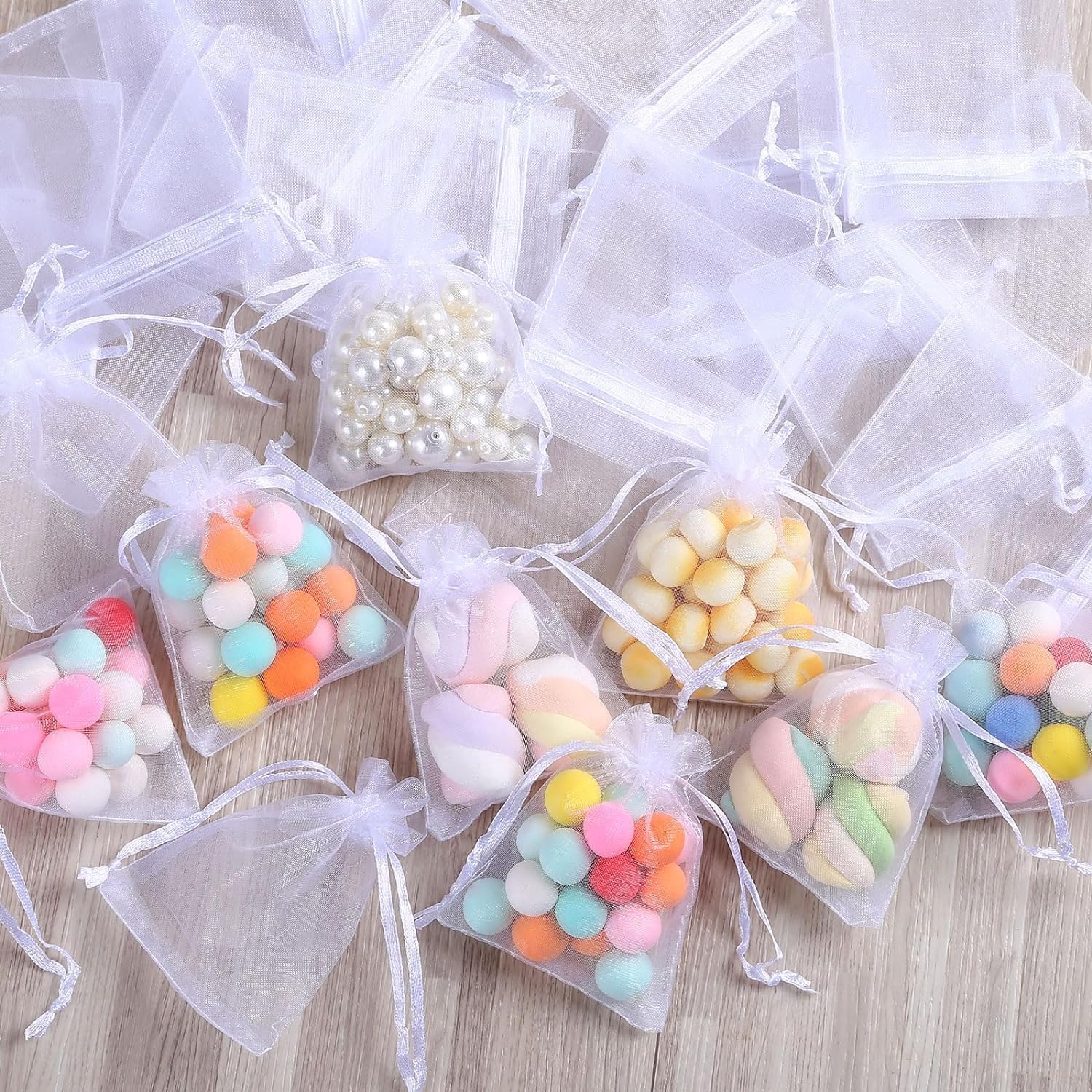 Detalle 2 de Naler NL-EU-005 organza zakjes, wit, 7 x 9 cm, set van 120
