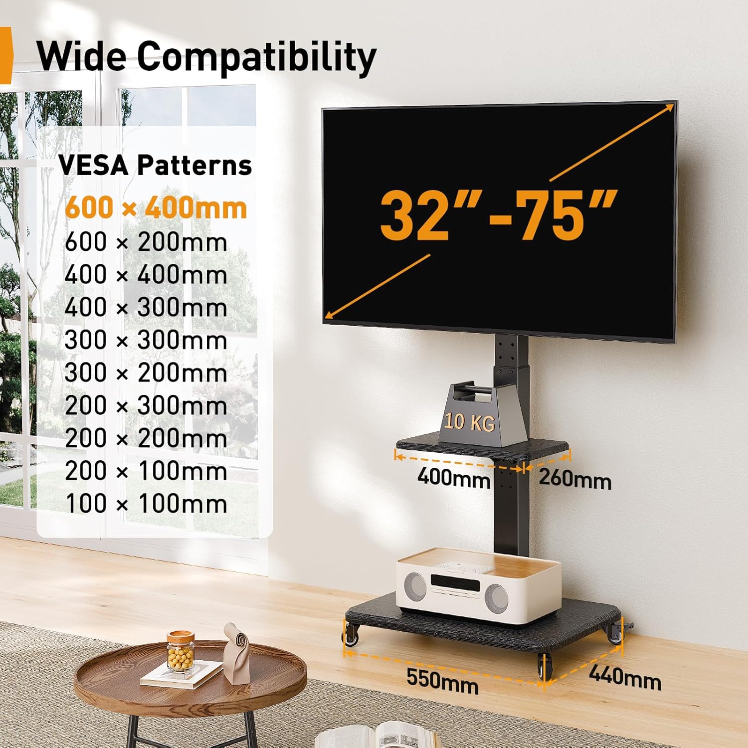 Thumbnail 1 de Perlegear PGTVMC27 mobile TV stand for 32–75"