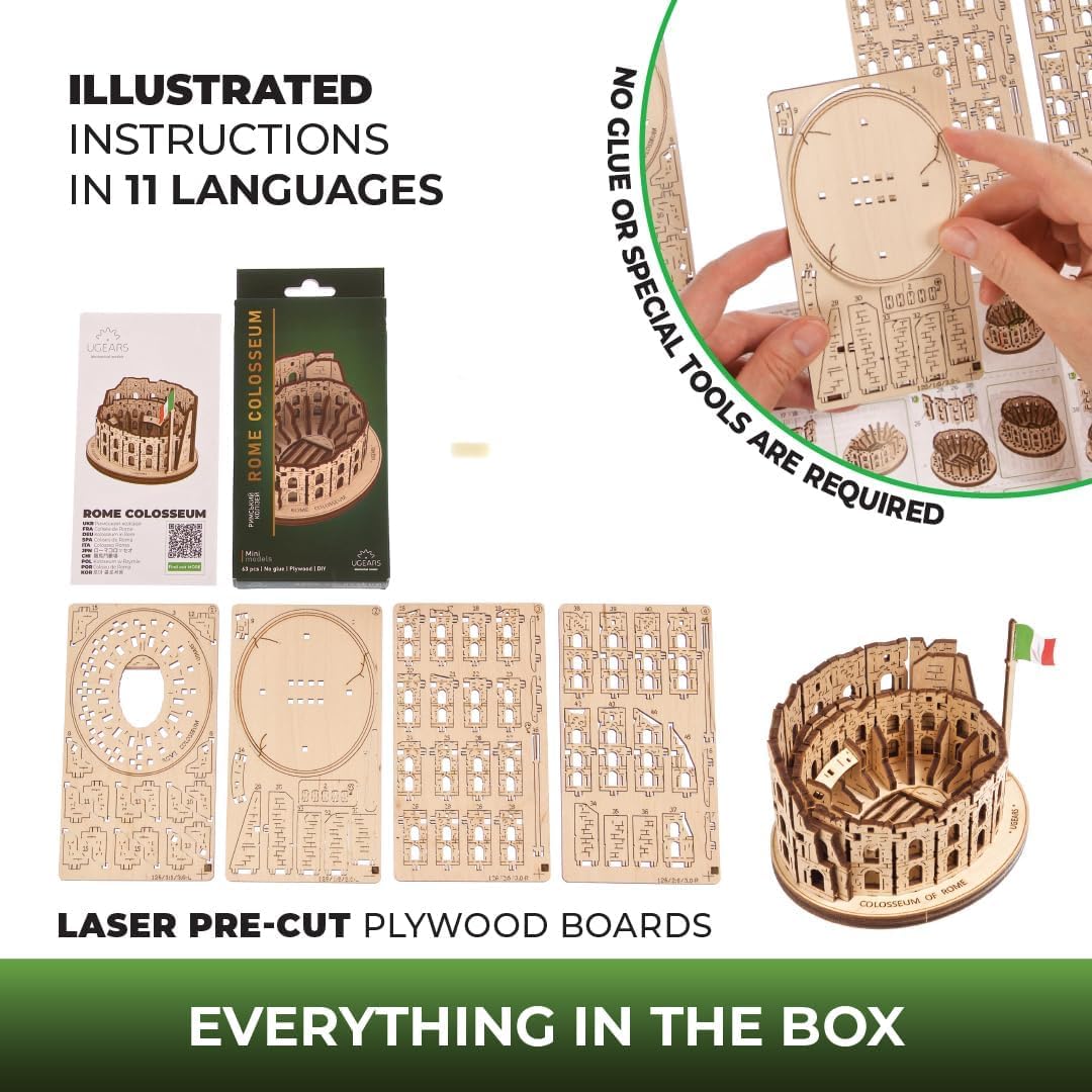 Thumbnail 5 de UGEA RS Colosseo di Roma Puzzle 3D in legno per adulti – kit di modellismo da costruire