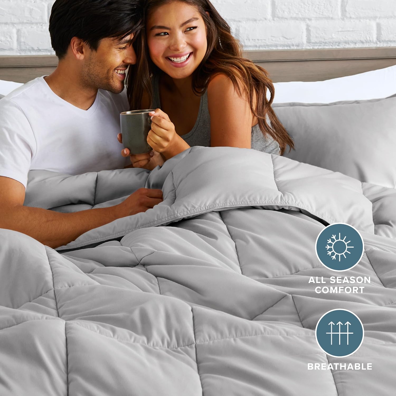 Thumbnail 3 de Bare Home 653590694298 Queen Comforter Set, Light Grey Microfiber, All-Season