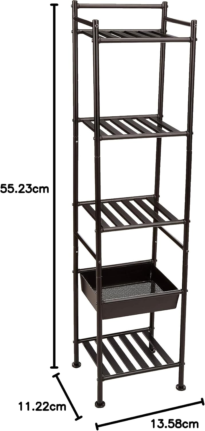 Thumbnail 6 de Amazon Basics Regal mit 5 Fächern, mit Korb, Schwarz – Edelstahlregal für das Badezimmer