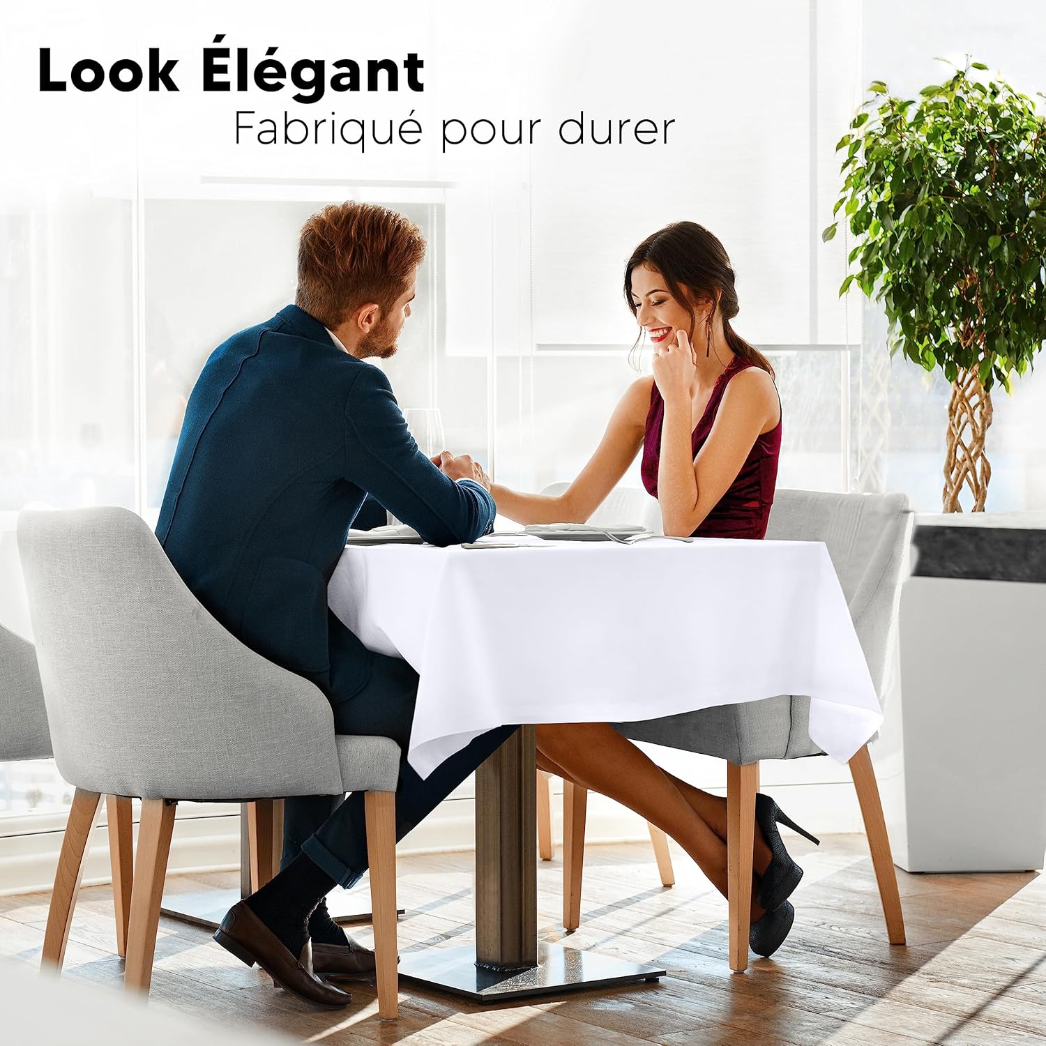 Detalle 2 de Utopia Kitchen Nappe Rectangulaire 152 x 213 cm (Lot de 2) – Blanc, lavable en machine