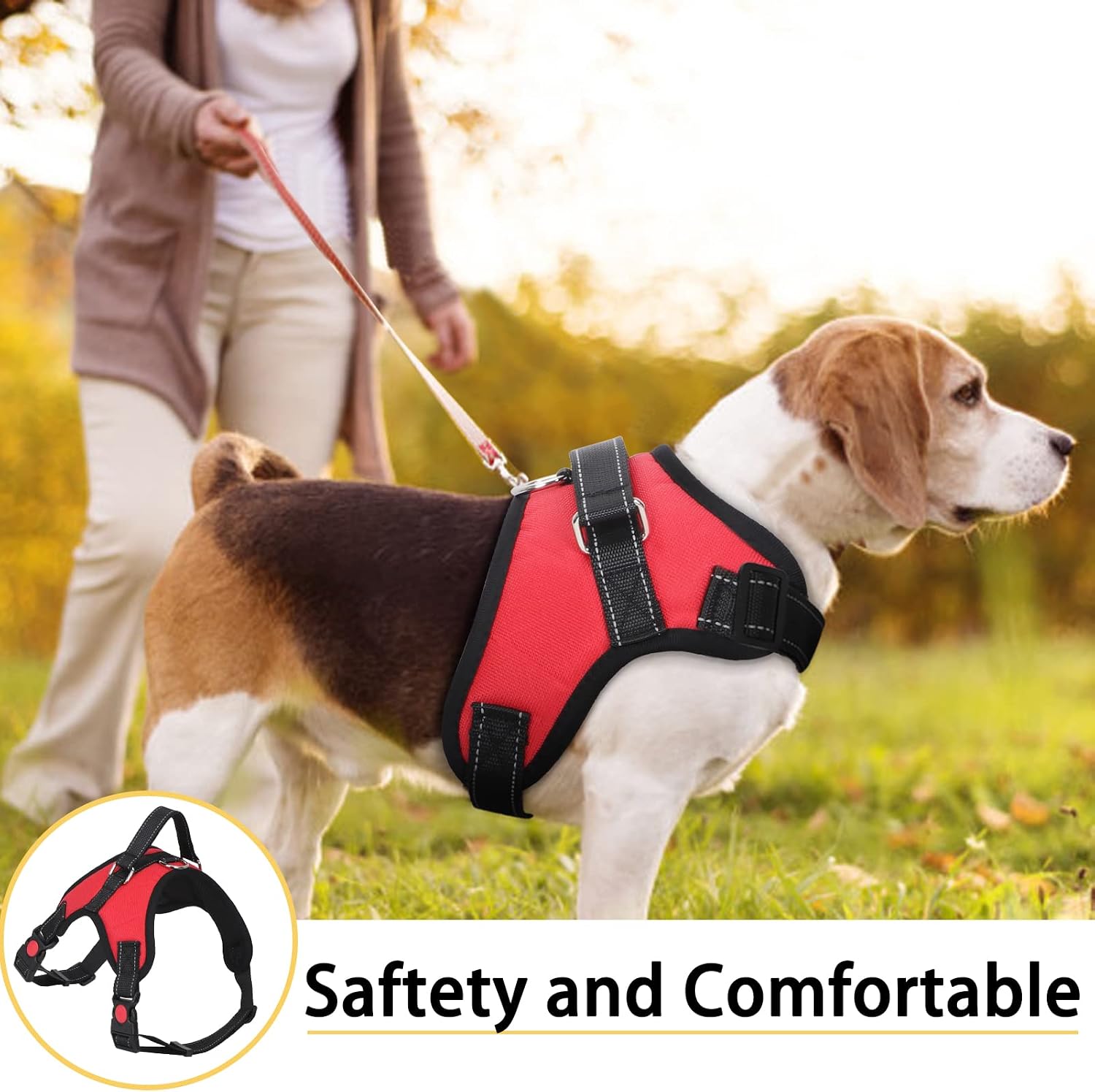 Detalle 2 de FYY No Pull Dog Harness (L-Red) – Breathable Adjustable Reflective Vest with Handle