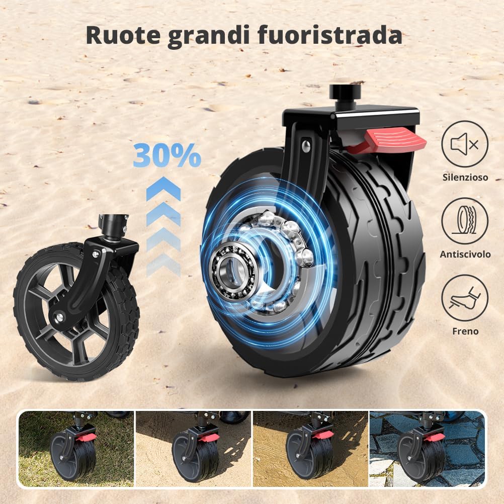 Detalle de SLIDBEAT Carrello da Giardino Pieghevole 220L: versatilità all’aperto per ogni terreno