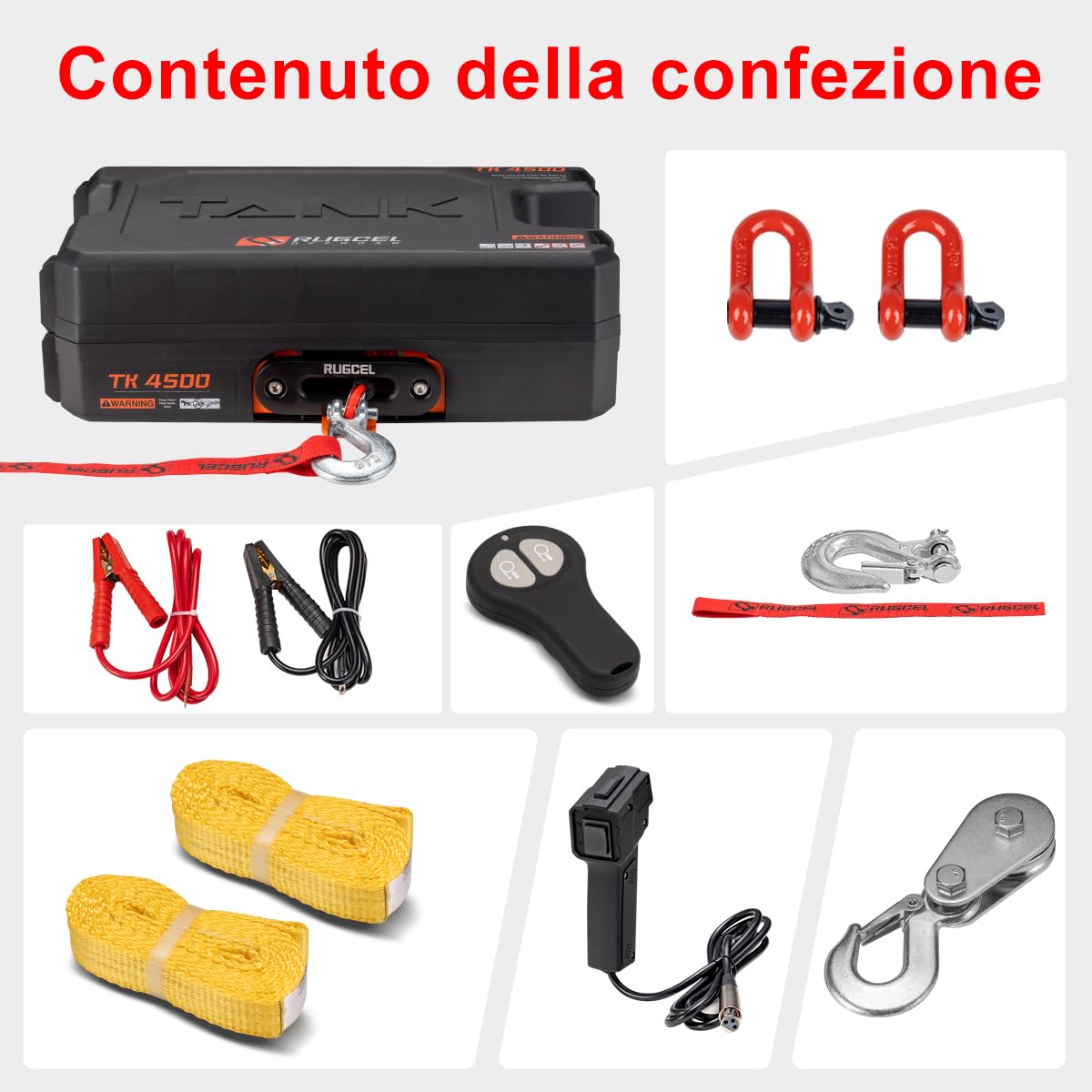 Detalle 2 de Verricello portatile Rugcel Winch 12V DC da 4500 lb: portatile, resistente e completo di accessori
