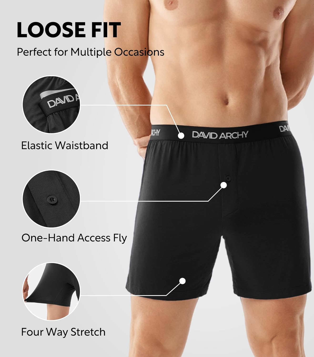 Thumbnail 2 de DAVID ARCHY Bamboo Rayon Boxers: Breathable, Relaxed Fit with Button Fly