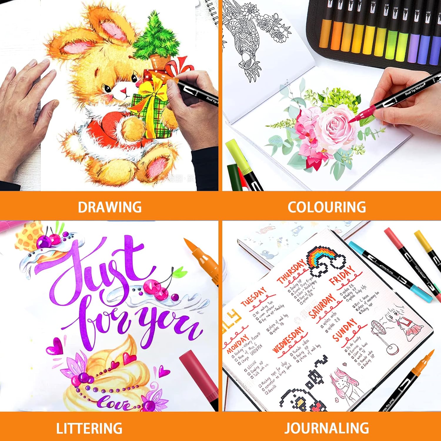 Thumbnail 6 de Lyuvie 60 Colouring Pens: Dual Tip Brush Markers for Adults in a Handy Case