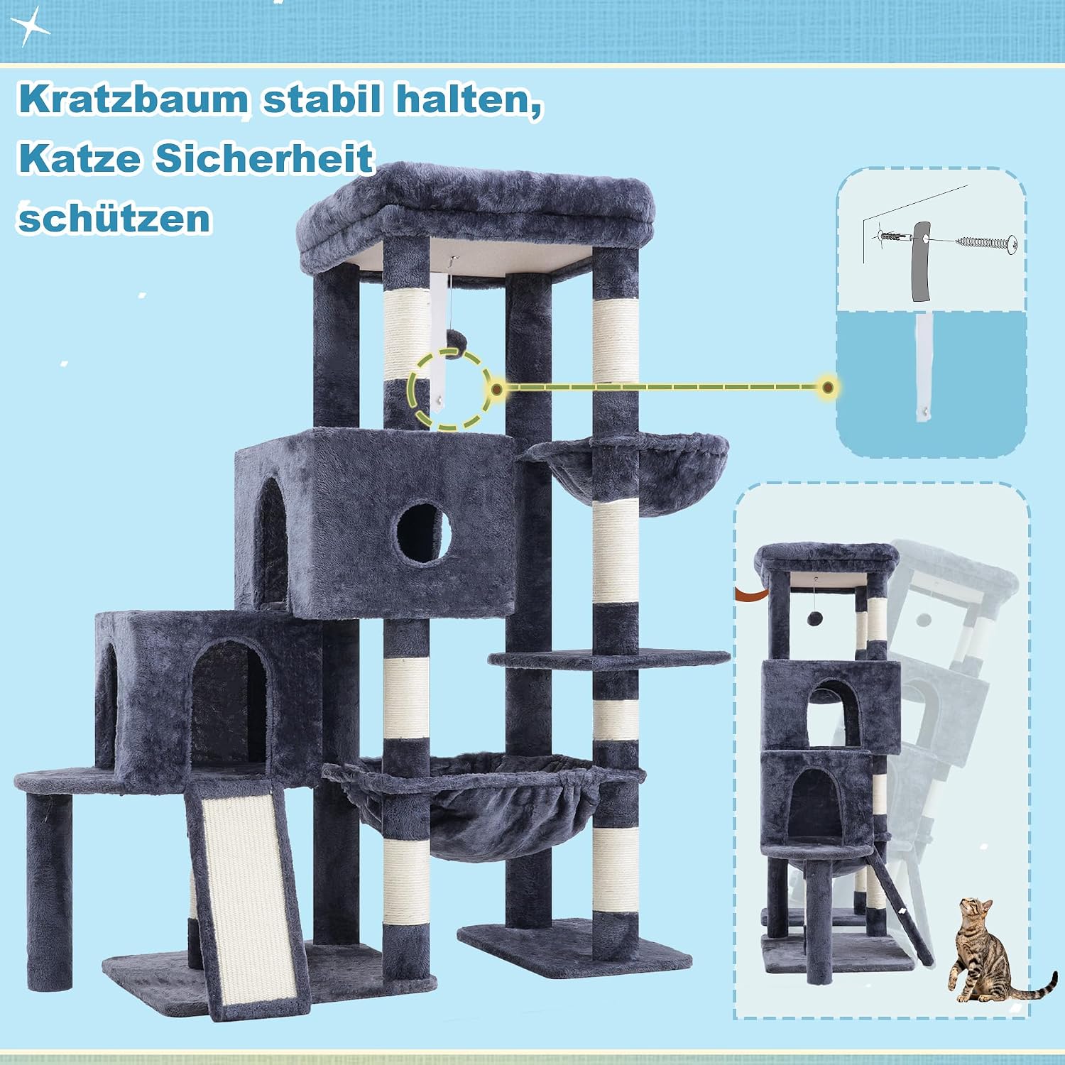 Thumbnail 6 de Hey-brother Kratzbaum – Katzenbaum mit großen Plattformen und Treppenstruktur, 127 cm hoch