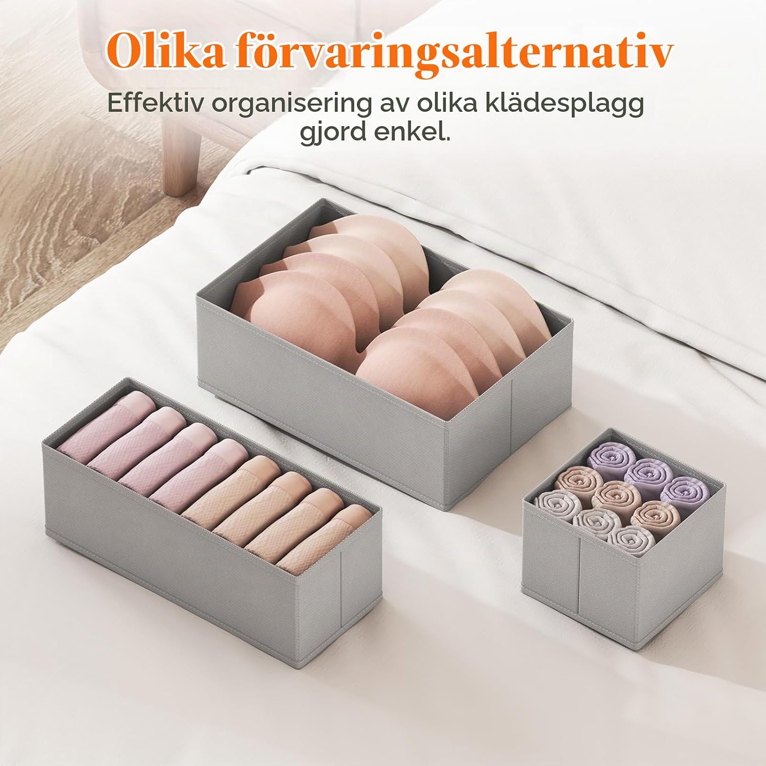 Detalle de Lifewit lådorganisatör, 6-pack i tre storlekar, vikbar och ljusgrå