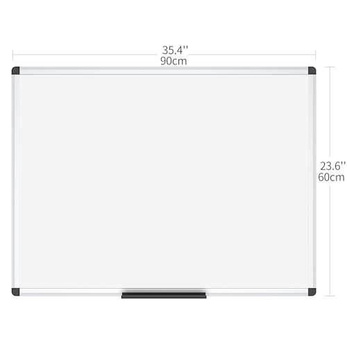 Detalle de Pizarra Blanca Magnética VIZ-PRO 90 x 60 cm con Marco de Aluminio y Bandeja para Rotuladores