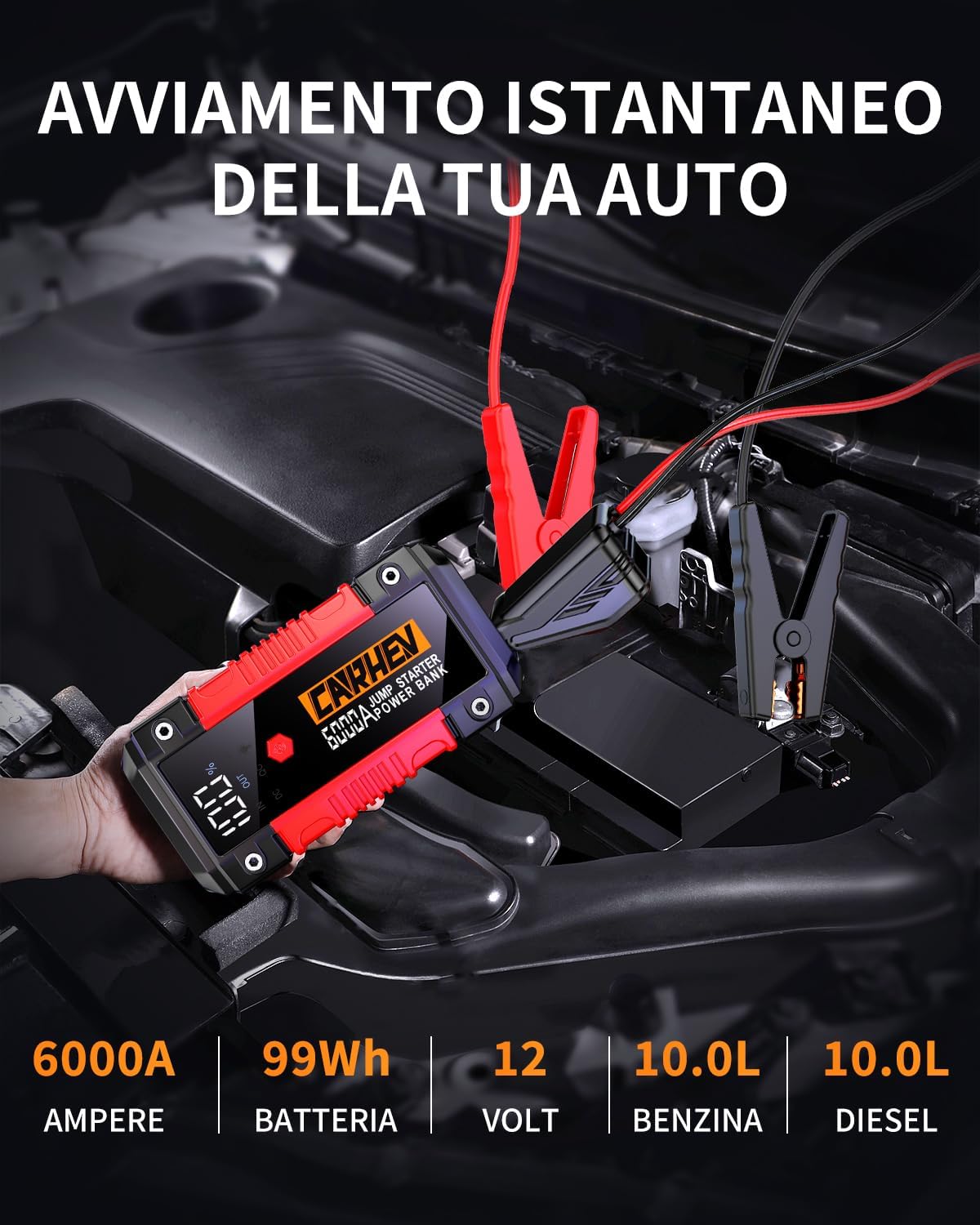 Detalle 2 de CARHEV Avviatore Batteria Auto 6000A per auto fino a 10L