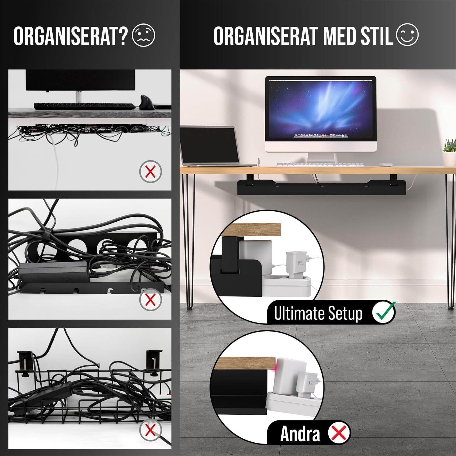 Detalle de Ultimate Setup kabelkanal för skrivbord, 90 cm i legerat stål, svart