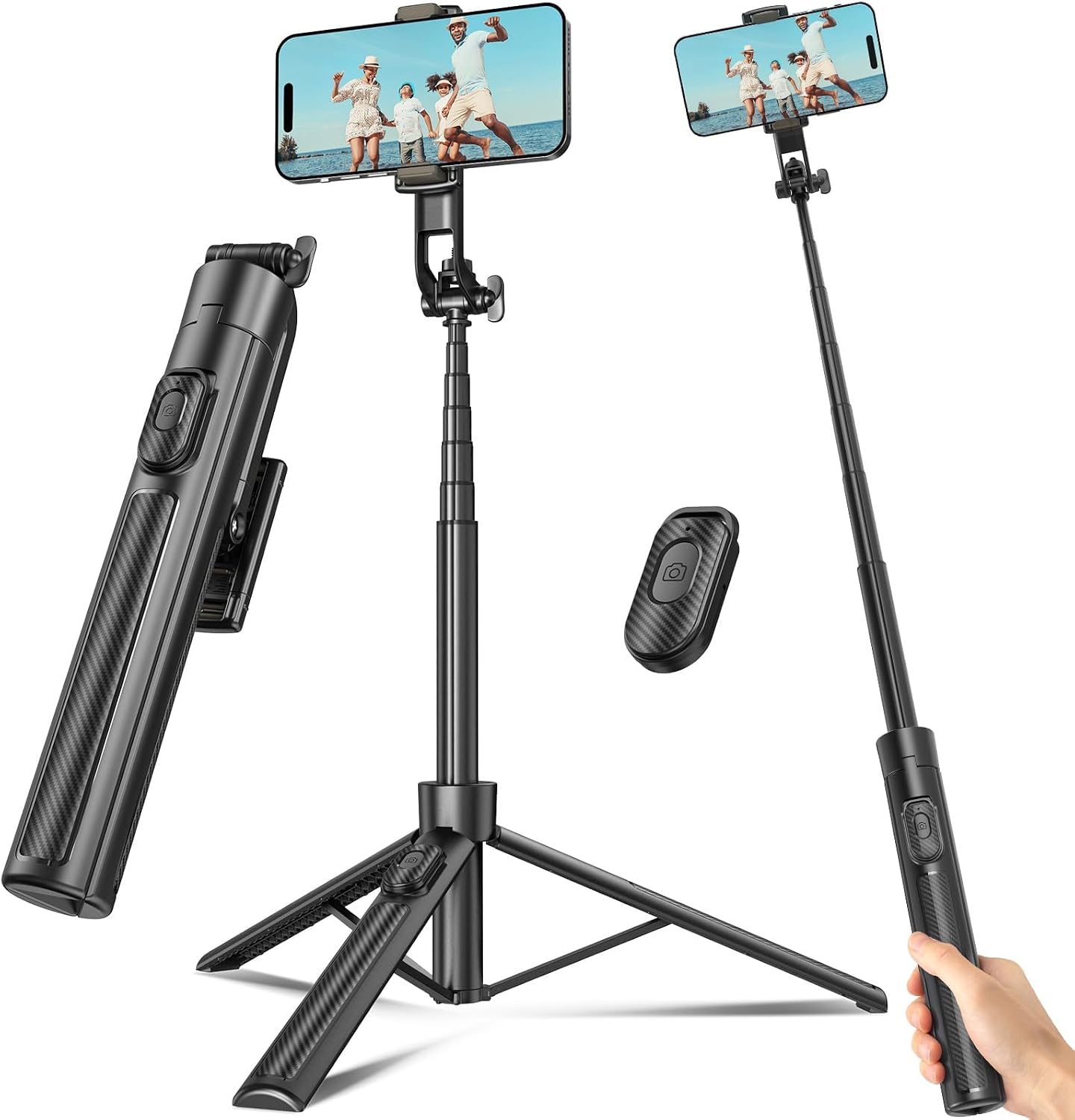 Detalle de Selfie Stick Travel Tripod for Cell Phone with Remote — 63 Inch, Black