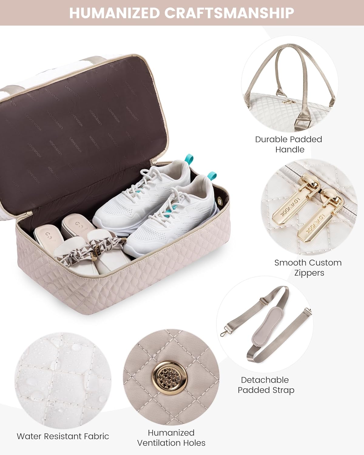 Detalle de LOVEVOOK women’s weekend duffel bag with shoe compartment and laptop sleeve
