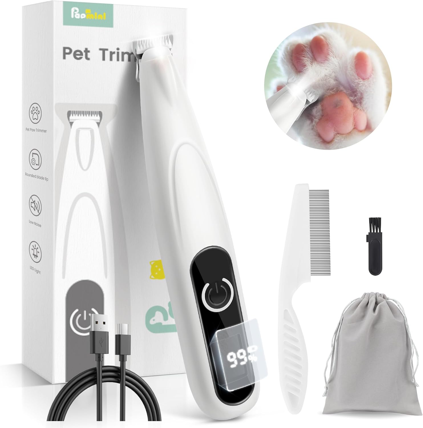 Detalle de Dog Paw Trimmer: 35dB Ultra-Low Noise Cordless Grooming Clip-Per for Small Pets
