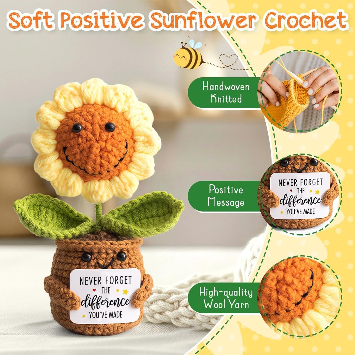 Thumbnail 2 de ALUNME Mini crochet sunflower gift set for women – “Never Forget the Difference You Make”