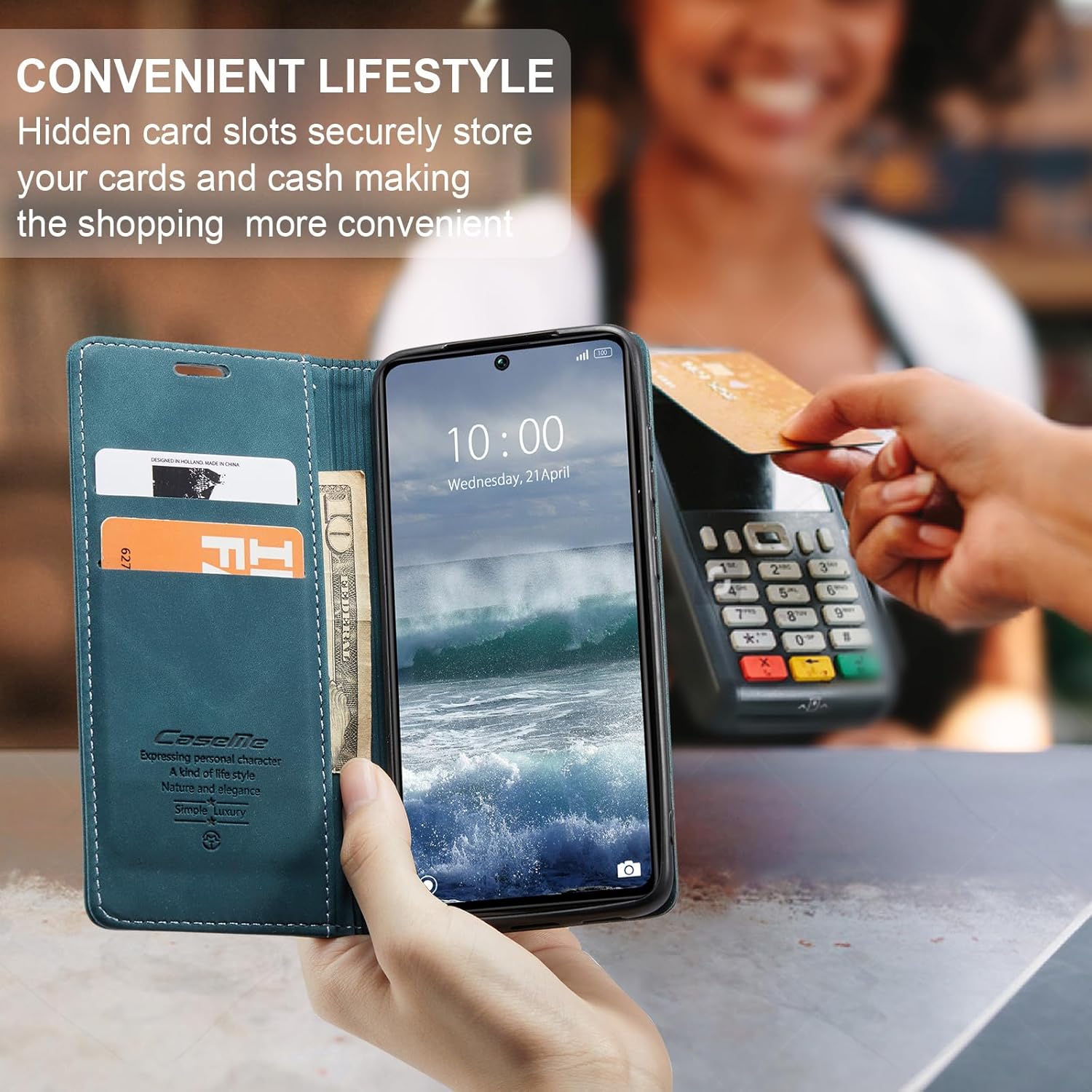 Thumbnail 2 de Handyhülle im Flip-Case-Stil für Xiaomi Redmi Note 13 Pro 5G & Poco X6 5G (PU Leder/TPU) – Kartenfach, Standfunktion, Blaugrün