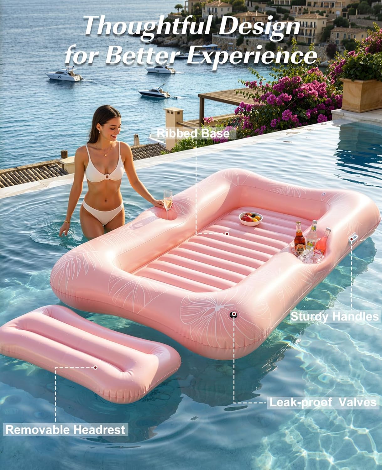 Detalle de HeySplash Inflatable Pool Floats: Large Tanning Lounge with Headrest, Cup Holder and Ice Bucket