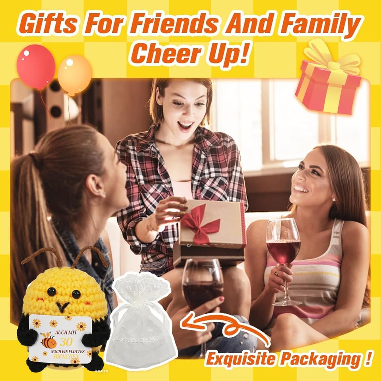 Thumbnail 2 de JoyJoyful Pocket Hug Biene Glücksbringer – Handgemachter Glücksbringer in kleines Bienchen-Design