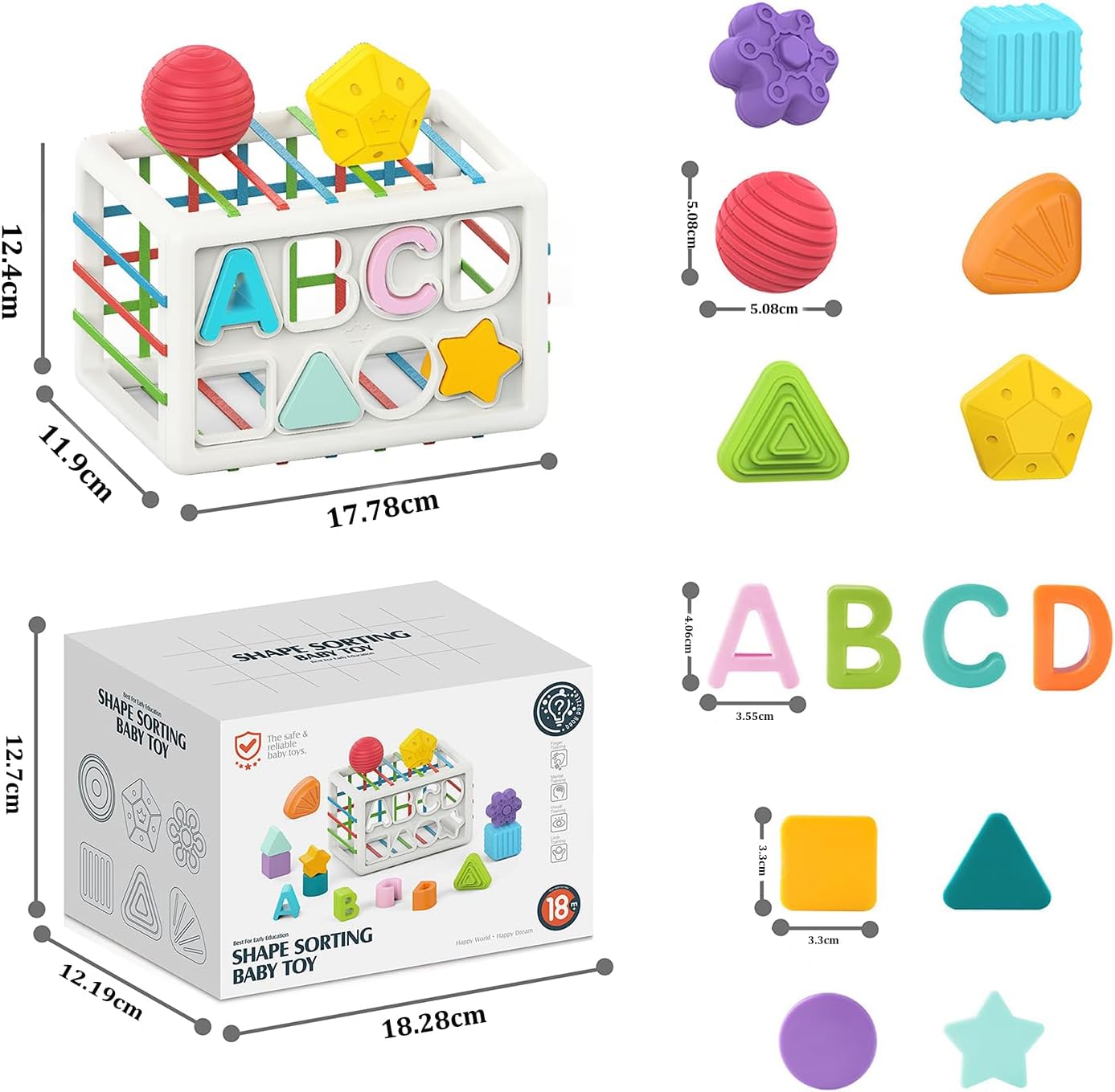 Detalle de DQMOON Montessori shape sorter cube toy for 1–2 year olds