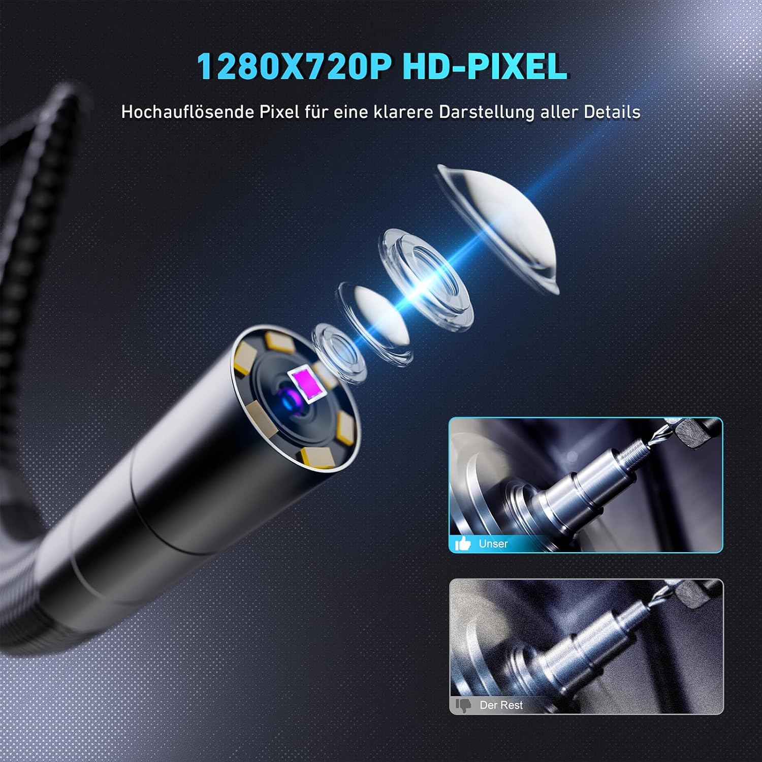 Thumbnail 3 de Ralcam Endoskopkamera mit Licht (6,2 mm) und 210°-Blickwinkel, 4,3" 720p, IP67
