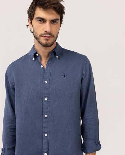 Detalle de El Ganso Camisa Lino Garment Dyed Button Down Marino