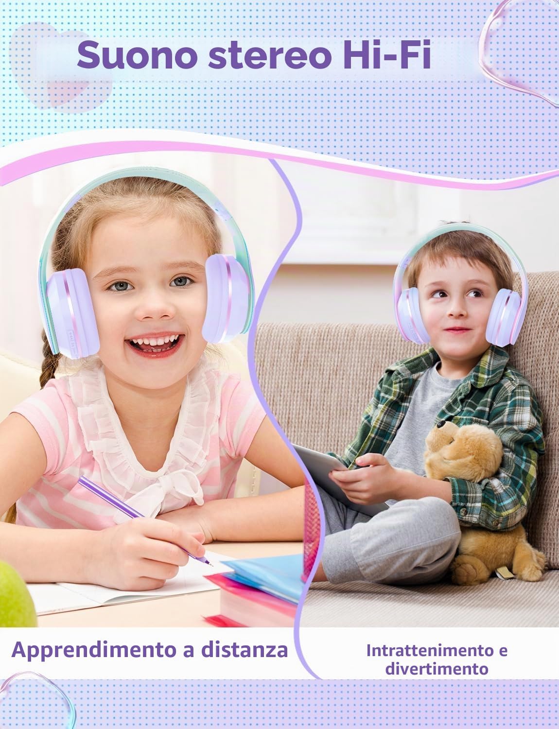Thumbnail 4 de Xunpuls Cuffie Bluetooth per bambini: over‑ear, comode, pieghevoli e versatili