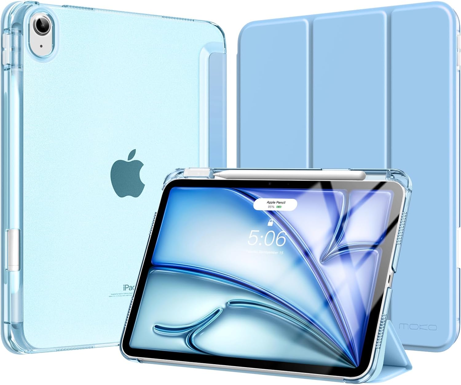 Detalle de MoKo Hülle für iPad Air 11 Zoll (M4/M3/M2) 2026/2025/2024 – Stifthalter, transluzente Rückseite, Himmelblau