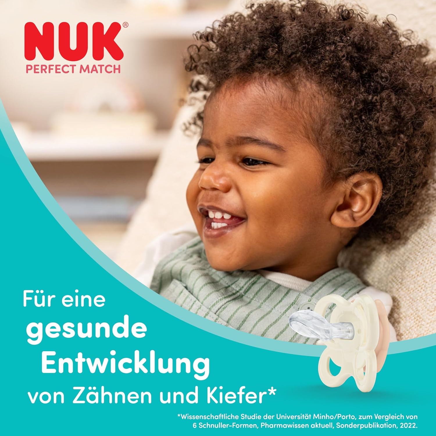 Detalle de NUK Perfect Match Air Day & Night Schnuller 0–6 Monate – 4er-Set, Leuchtend & luftzirkulierend