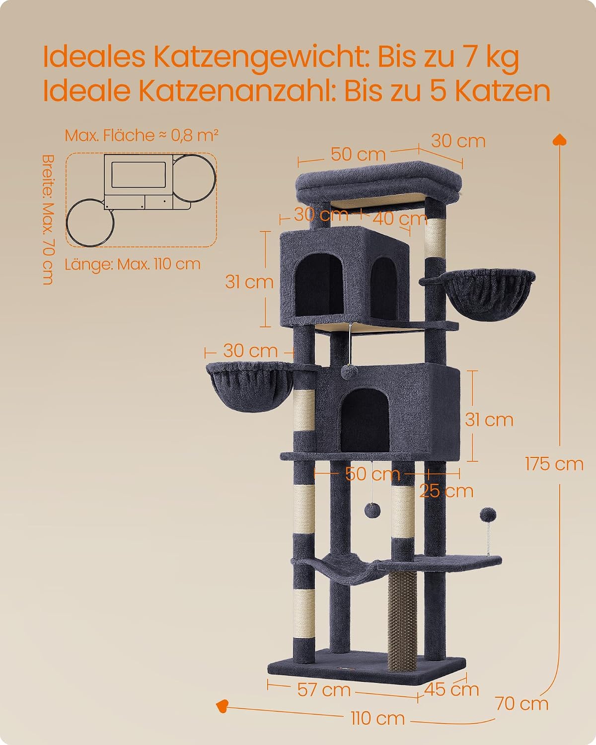 Thumbnail 6 de Feandrea Kratzbaum 175 cm XL mehrstöckig