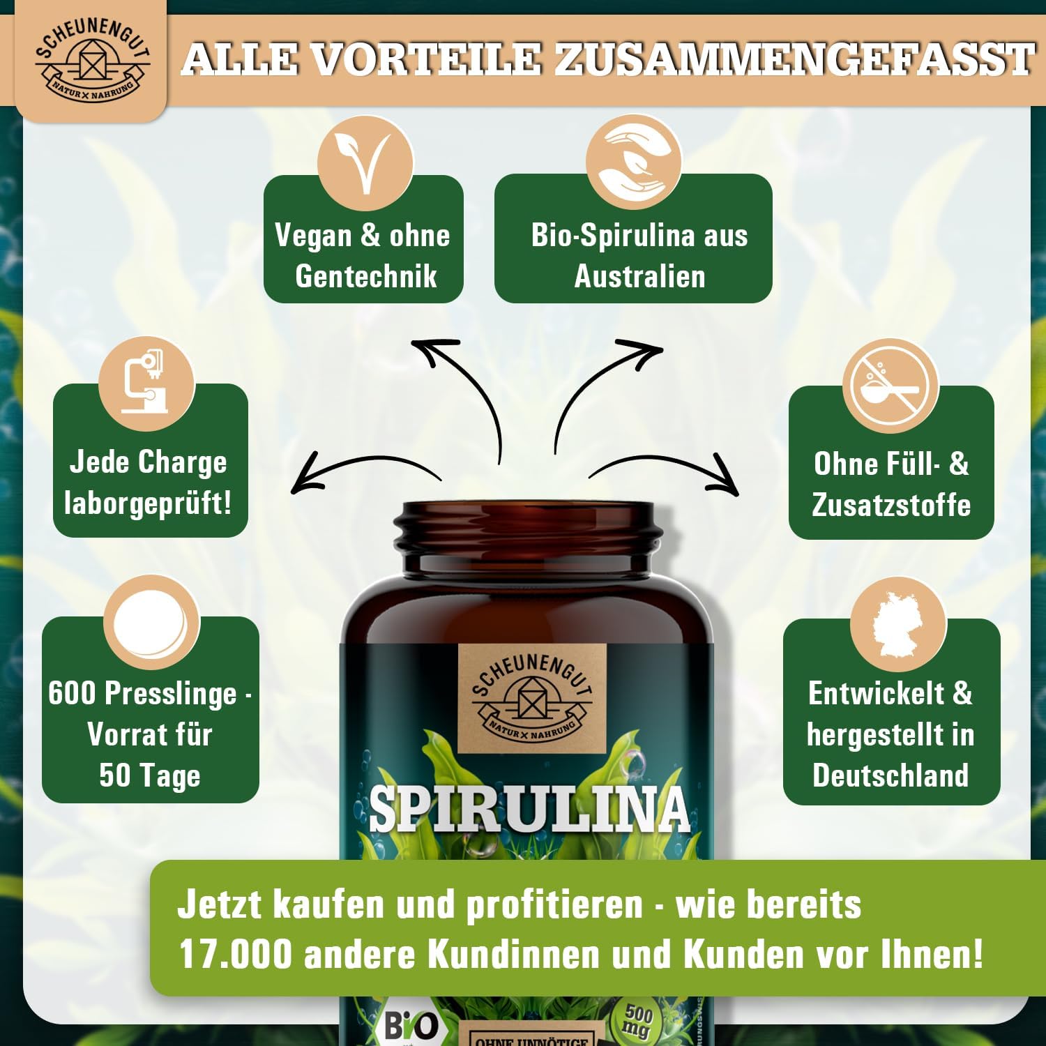 Thumbnail 5 de SCHEUNENGUT® Bio Spirulina 600 Tabletten 6.000mg