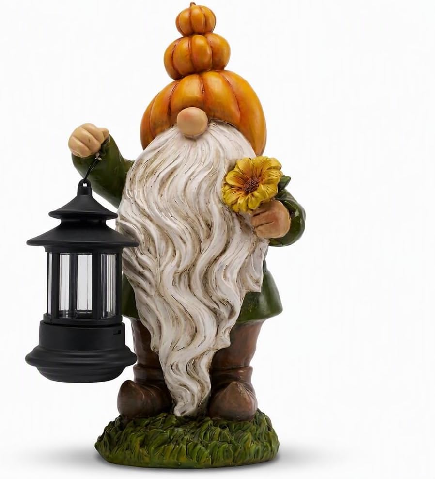 Detalle de TERESA'S COLLECTIONS TLS24GS245 Solar Pumpkin Gnome with Lantern, 8-Inch Resin