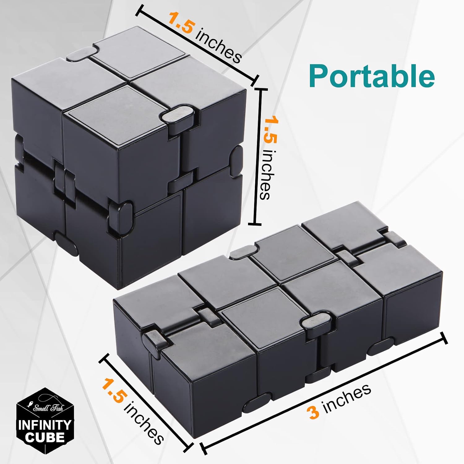 Detalle de SMALL FISH Infinity Cube Fidget Toy, Black 1.5-Inch ABS Plastic