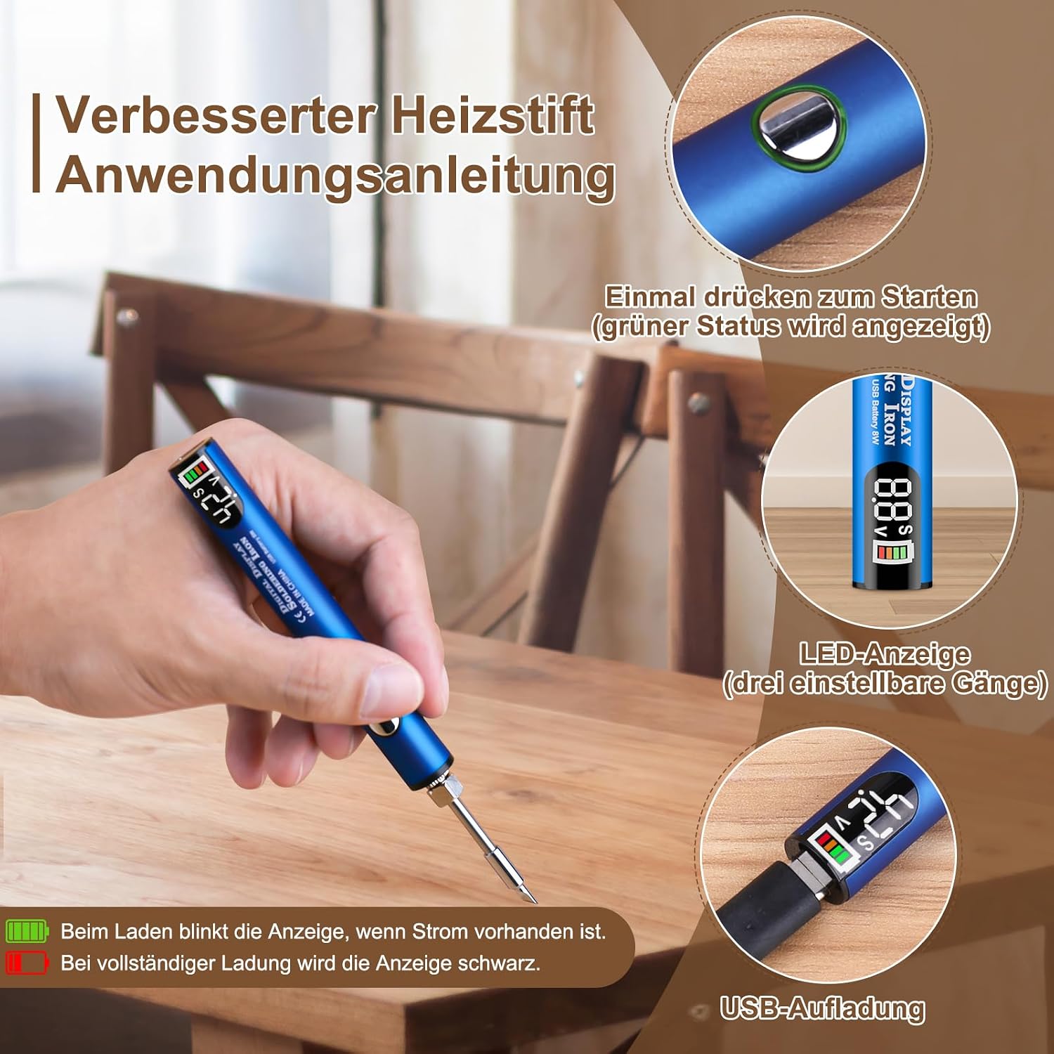 Detalle de Laminat- und Parkett-Reparaturset mit Hartwachs Heizstift – 11 Farben für Möbel, Böden und Holzoberflächen