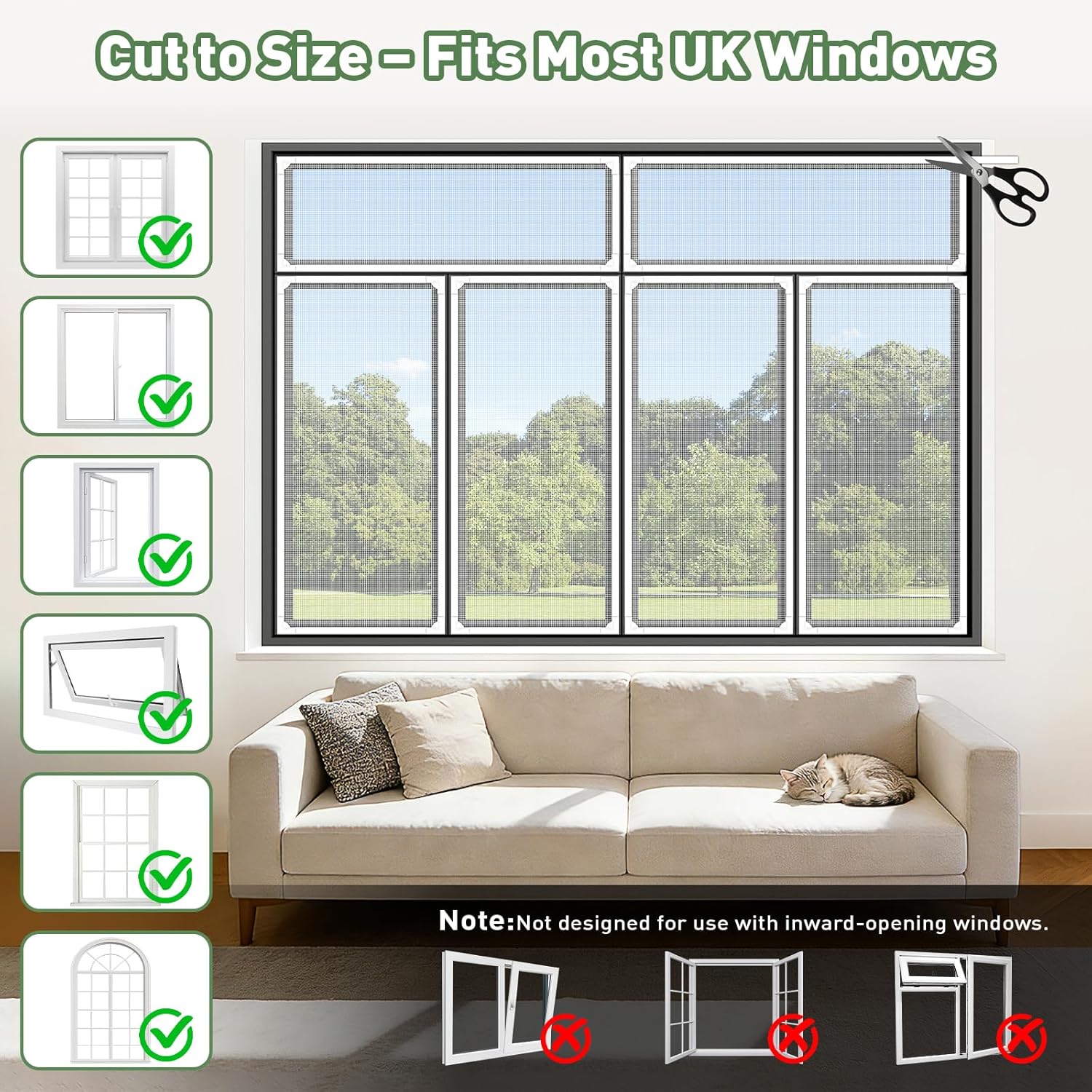 Thumbnail 1 de OWYR Magnetic Fly Screens for Windows (Fit Max 151x180cm) – Adjustable DIY Magnetic Strip Insect Net, White Frame