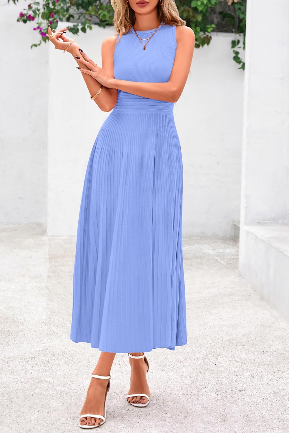 Thumbnail 3 de PRETTYGARDEN PR930 Women's Pleated Knit Midi Dress, Sleeveless A-Line