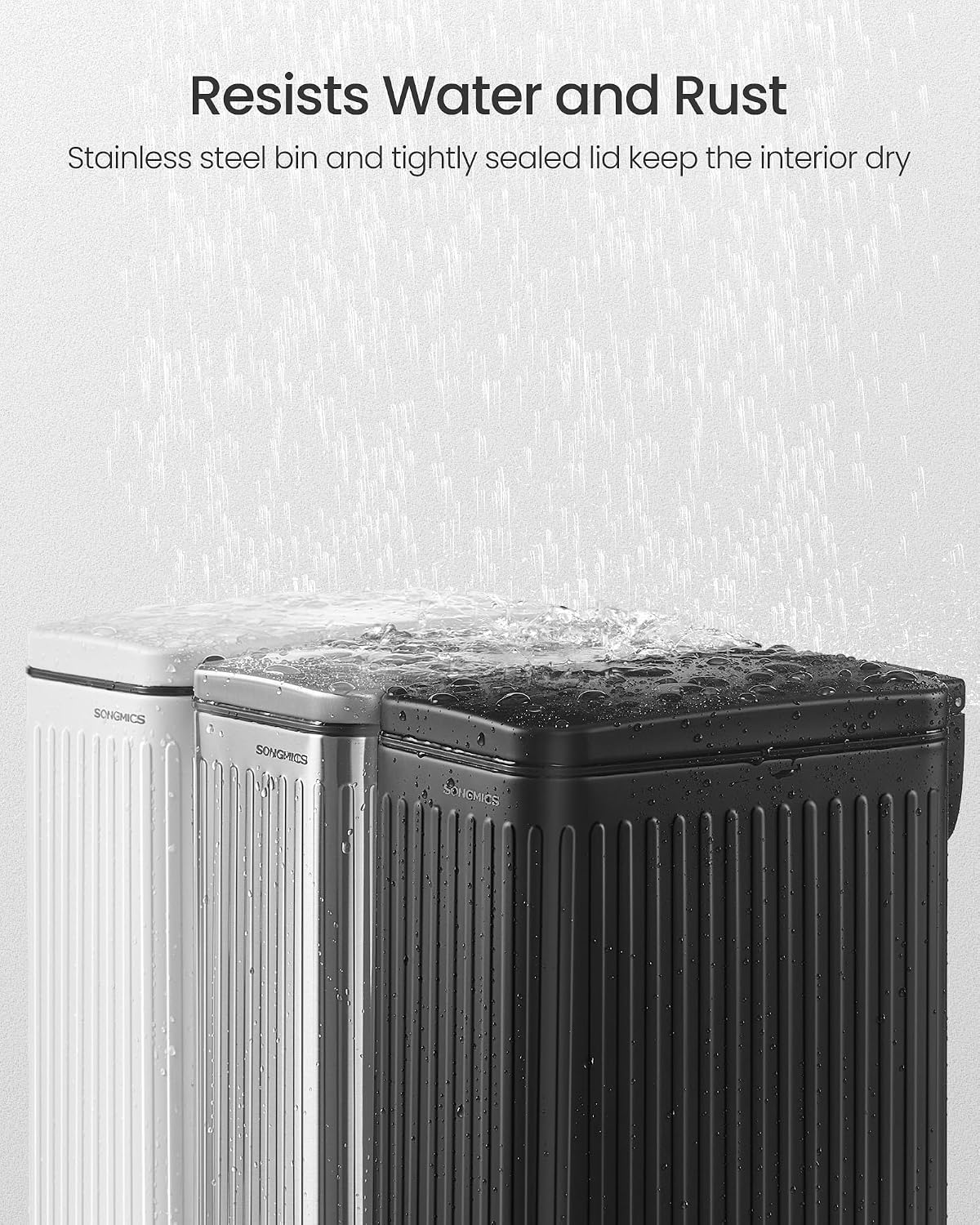 Detalle 2 de SONGMICS ULTB563E01 Bathroom Trash Can, 1.6-Gallon Slim Stainless Steel