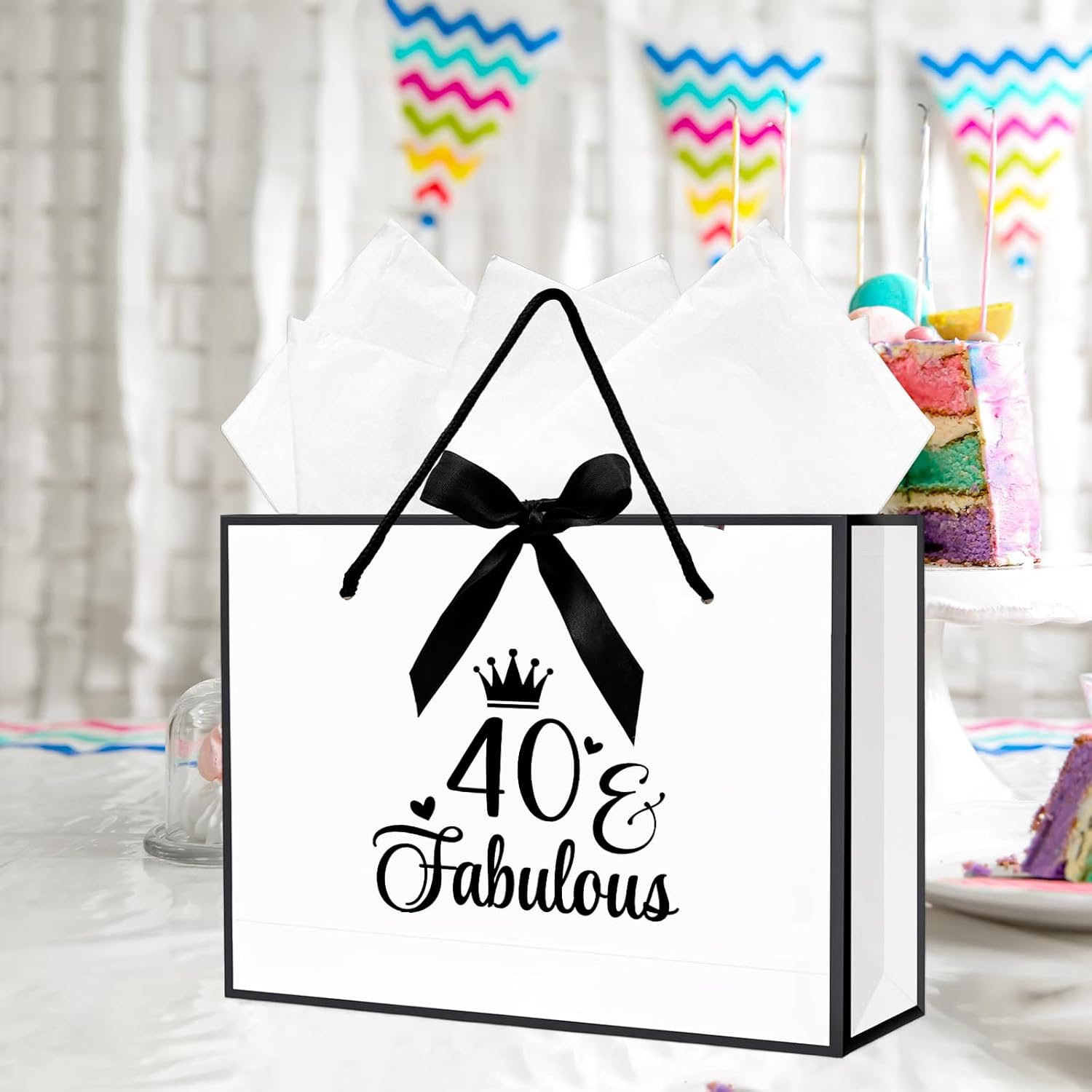 Thumbnail 6 de 40th Birthday Gift Bag with Wrapping Paper and Card (White) – Gift bag set for milestone birthdays