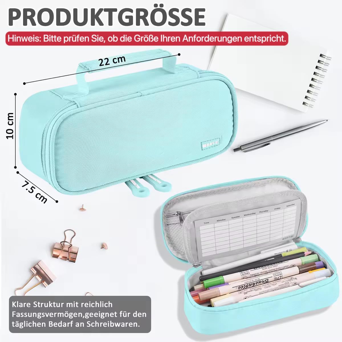 Detalle de Wonsar Federmäppchen Mäppchen Federtasche Etui 4 Fach – Kompakt, robust und vielseitig