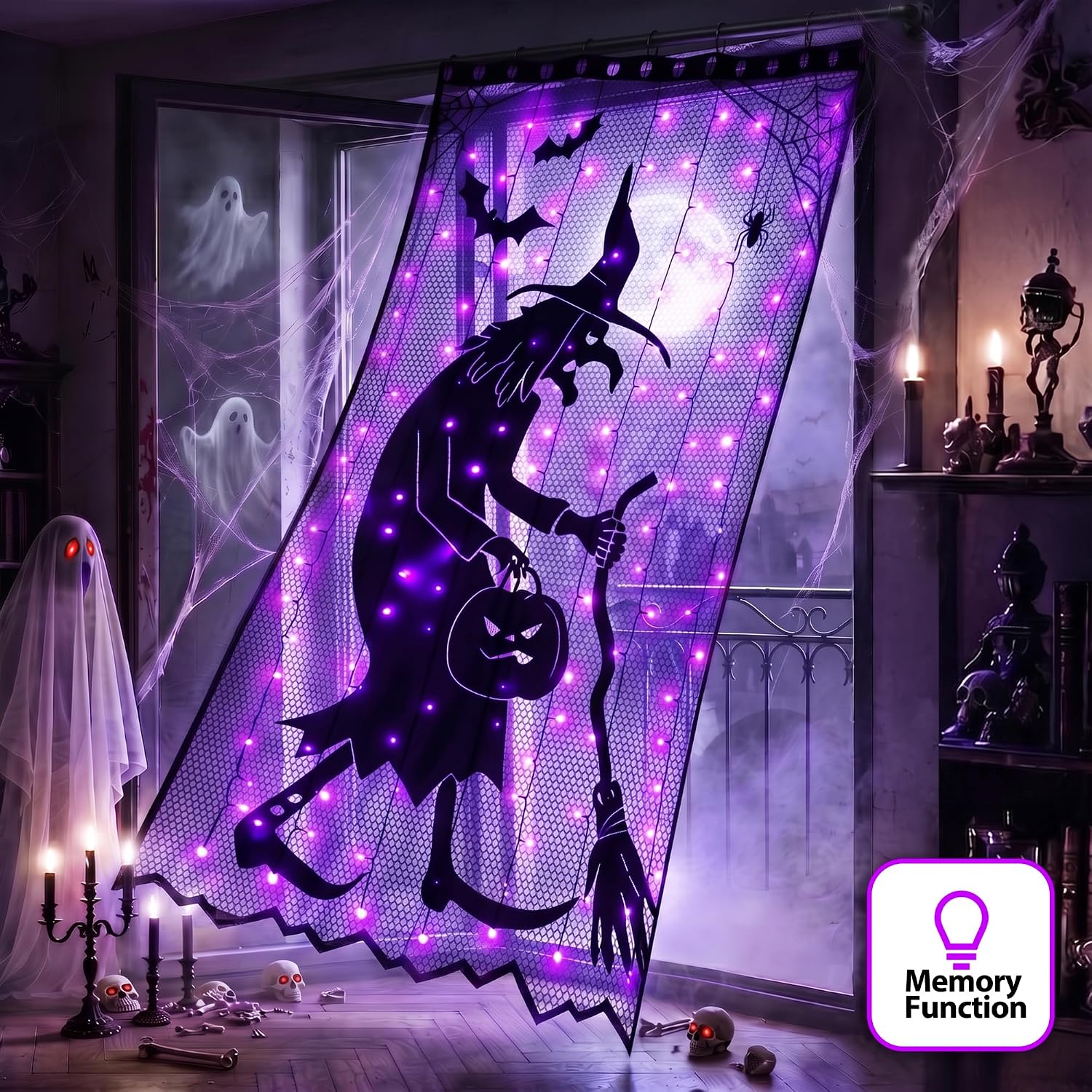 Detalle de Zeiliuled LED08230140 Purple Witch Curtain Lights, 140 LEDs, 8 Modes