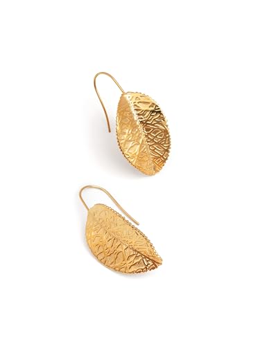 Detalle de SINGULARU Pendientes Hoja – Acero Inoxidable con baño de oro 18Kt
